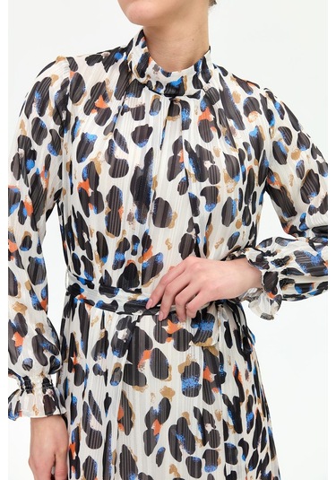 Leke Desenli Empirime Elbise Ekru Ekru