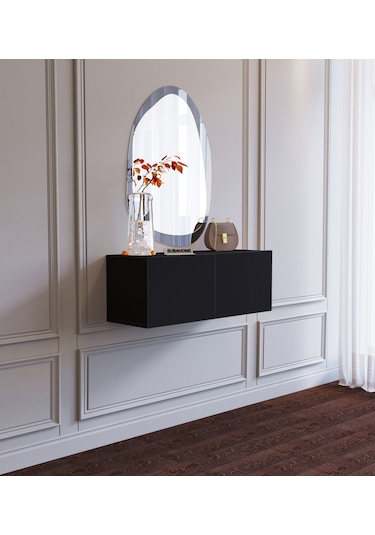 Duvara Monte Siyah %100 Mdf Fonksiyonel Modern 2 Kapaklı Dresuar Siyah