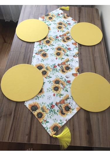 Ayçiçek Desenli Runner & Supla Çok Renkli