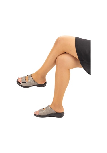 Mix Brand Kadın Hakiki Deri Değişebilen Tabanlıklı Anatomik Terlik Metalik Antrasit