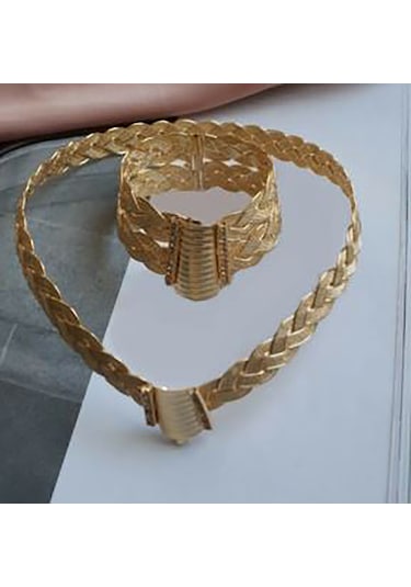 Kadın Altın Kaplama Trabzon Hasır Örgü Takı Seti N11.5794 Altın