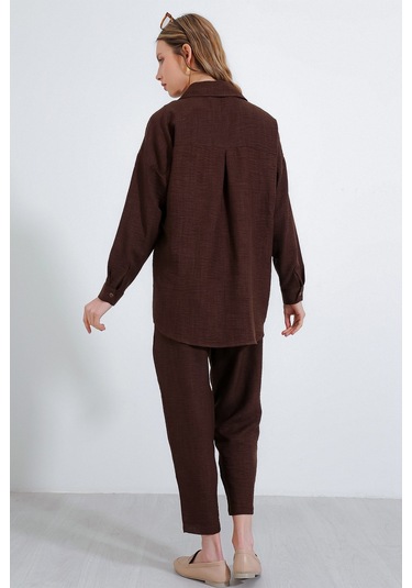 Bigdart Kadın Kahverengi Oversize Keten Alt Üst Takım 6622 6622bgd19-002-14380 001