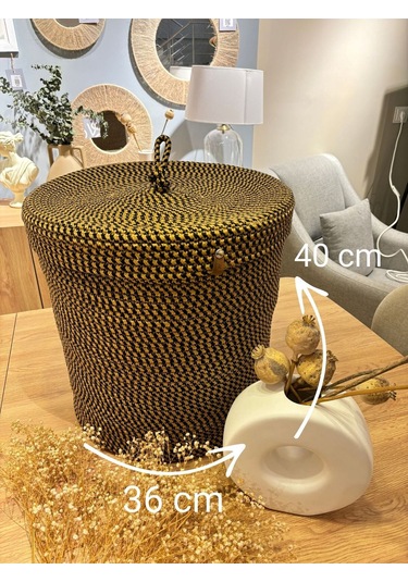 Sepet,kapaklı Saksılık, Kapaklı Organizer 36x40 - Büyük Boy Sarısiyah Kırçıllıjüt