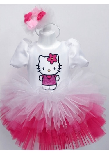 Hello Kitty Baskılı Kız Çocuk Bebek Doğumgünü Elbise Parti Kostüm
