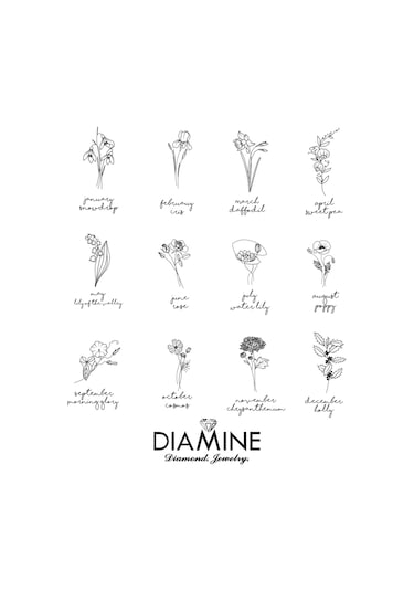 Diamine Pırlanta 14 Ayar Altın Doğum Ayı Çiçeği Kolye