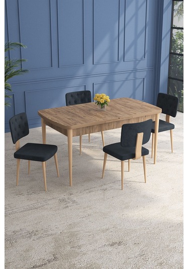 Lars Atlantik 80x132 Açılabilir Mdf Masa Yemek Odası Takımı,mutfak Takımı 4 Adet Sandalye Antrasit