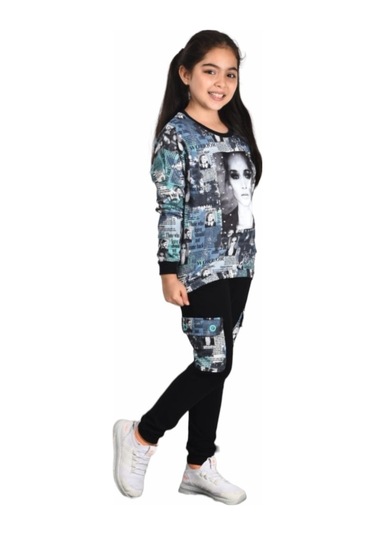 Kız Çocuk Resim Baskılı Kargo Cepli Eşofman Takımı Çok Renkli