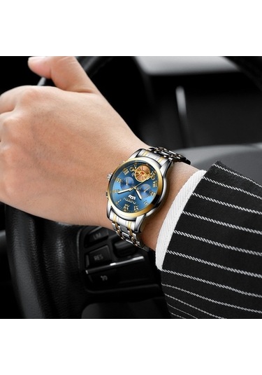 Novahub Fngeen 4001 Erkekler Kuvars Saat, Kahverengi Deri Altın Siyah Yüzey, Çok Renkli Fonksiyonlar Çok Renkli