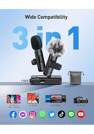 Ruicoo K15 Kablosuz Kolluk Mikrofonu - Çift Kanal, 3.5mm+android+ios Uyumlu, Gerçek Zamanlı İzleme, Akıllı Gürültü Azaltma, Çıplak Ses Kalitesi