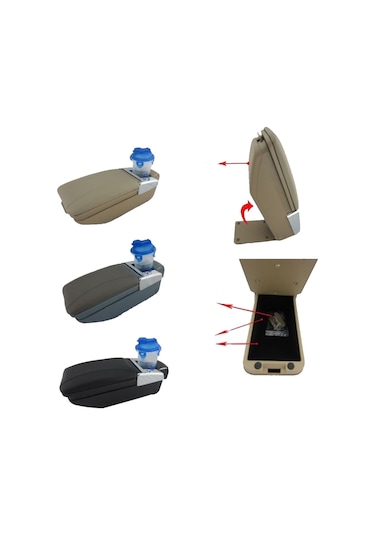 Sürgülü Kolçak Kol Dayama Bardaklık Ve Küllüklü Siyah-Gri-Bej