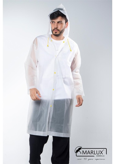 Marlux Unisex Su Rüzgar Geçirmez Kapüşonlu Çıtçıt Düğme Eva Yağmurluk - Beyaz - Sarı