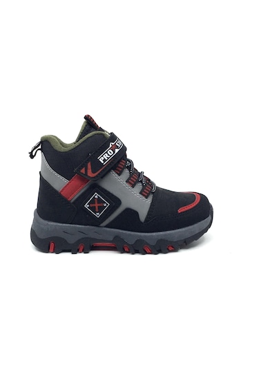 Taşpınar Pro - Star Erkek Rahat Çocuk Kışlık Kısa Bot Spor Ayakkabı 23-35 Siyah - Kırmızı