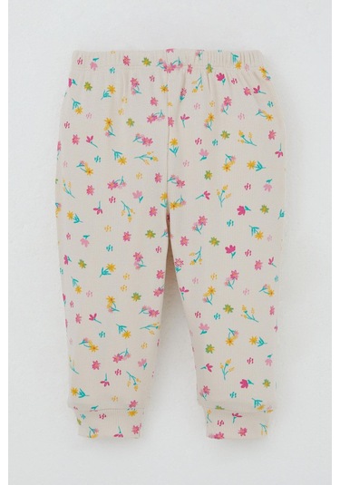 Breeze Kız Bebek Pijama Takımı Omuzdan Patlı Renkli Çiçek Desenli 4 Ay-1 Yaş, Krem Krem