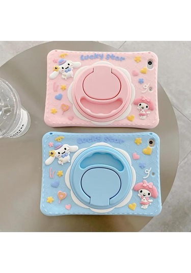 Samsung Galaxy Tab A7 Lite T220 T225 T227 Uyumlu Kedi Kılıf Askılı Standlı Eğlenceli Koruyucu Kılıf Mavi