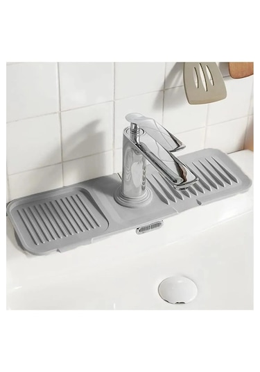 Rotanev Elastik Musluk Matı Su Tutucu Düzenleyici Kaydırmaz Taban Organizer Mutfak Banyo Lavabo Antrasit