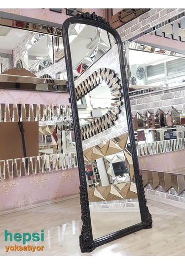 Matmazel Model Siyah Renk Ayaklı Varaklı Boy Aynası