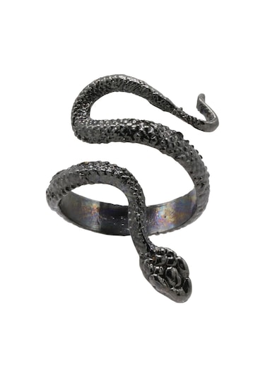 Kadın Antrasit Lak Kaplama Ayarlanabilir Dolama Formlu İnce Yılan Yüzük Antrasit