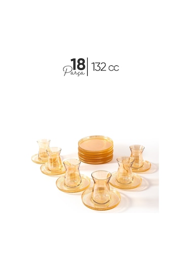 Mest Irem 18 Parça 6 Kişilik Lüsterli Pasta Tabaklı Çay Bardağı Seti 132 Cc - Modern Ve Zarif Lüsterli Diğer