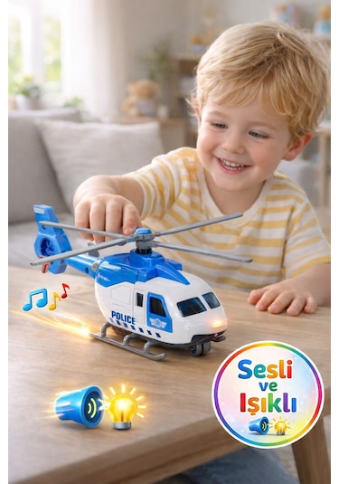 Sesli Ve Işıklı Çek Bırak Die Cast Helikopter - 20 Cm