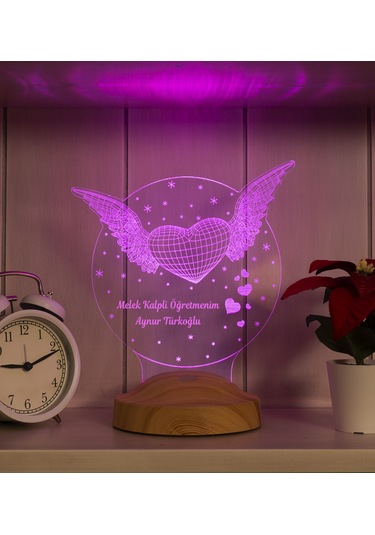 Öğretmenler Günü Hediyesi, Öğretmen Hediyesi Kanatlı Kalp Kişiye Özel Led Lamba