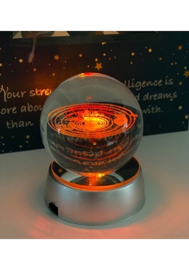 Işıklı Cam Küre Güneş Sistemi Saat Pilli