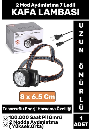 Profesyonel Kamp Avcı Balıkçı Deprem Güçlü Işık 2 Mod Aydınlatma Şarjlı 7 Led'li Kafa Lambası Çok Renkli