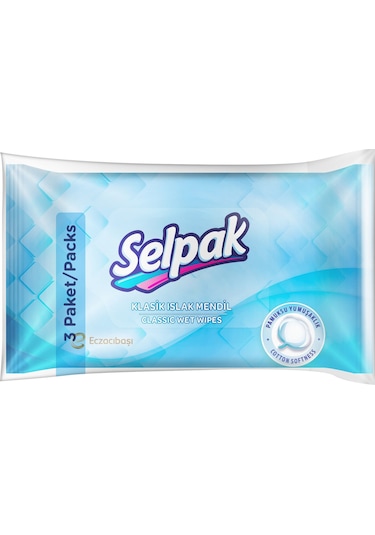 Selpak Klasik Islak Cep Mendili 3'Lü Paket 30'Lu