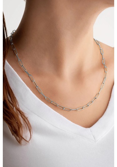 İtalyan 18 Ayar Beyaz Altın Kaplama 45 Cm Gümüş Zincir Kolye Rodyum