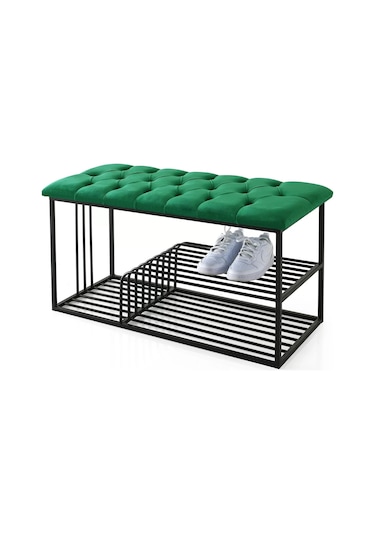 Kapitoneli Puf Bench Kapı Önü Metal Ayakkabılık