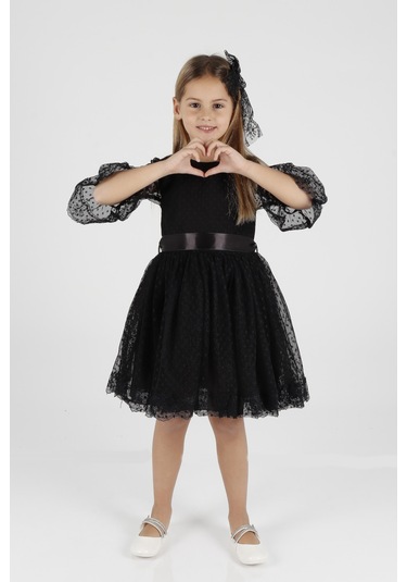 Ahengim Kız Çocuk Tokalı Ve Tül Dantel Günlük Trend Elbise Ak2209 001