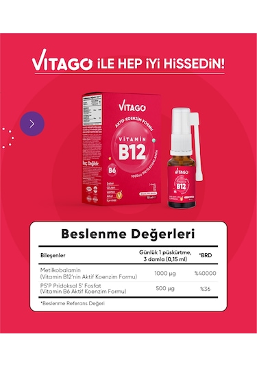 Vitago Prometilkobalamin Vitamin B6 İçeren Oral Sprey 10 ML