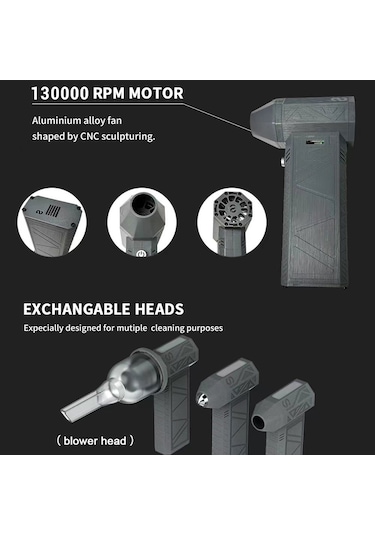 Geeksen Mini Turbo Jet Fan 52m/s Turbo Şiddetli Fan 130000 Rpm Şarj Edilebilir Güçlü Üfleyici