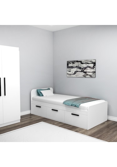 Arnetti Akser 90x190 Cm Yatak Uyumlu Tek Kişilik Karyola Beyaz