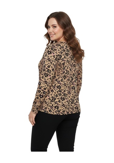 Linsolita Kadın V Yaka Baskılı 2 Düğmeli Bluz Bgl-st05093 CAMEL
