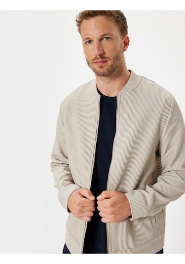Koton Bomber Ceket Fitilli Fermuarlı Bej 5wam50021hw Ekru
