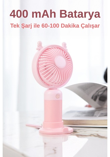 Taşınabililir Mini Usb Şarjlı 3 Kademeli El Masaüstü Vantilatör Fan Soğutucu Ym88216 Pembe