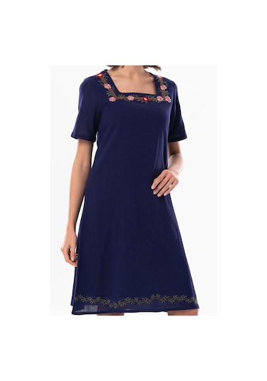 Kısa Kol Şile Bezi Kare Yaka Narin Kısa Yazlık Elbise Mor Mor-mor