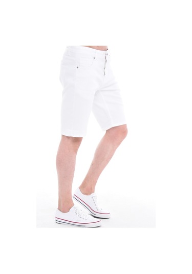 Cedy Denim Erkek Kot Şort Slim Fit Jean Şort - C342 Beyaz