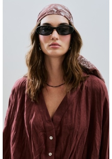 Keten Krushlı Düğmeli Bluz Erik Çürüğü Erik Çürüğü