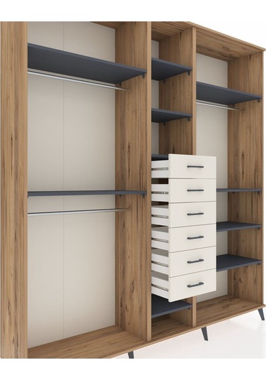 Hyperion Dolap 10 Raflı 6 Çekmeceli 3 Askılı 220x44x243 Çam-antrasit/aytaşı Antrasıt/aytası