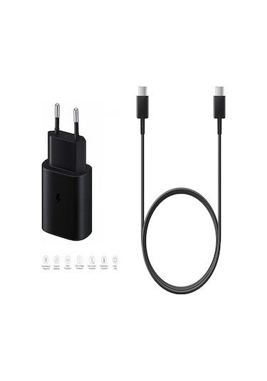 Samsung Galaxy M56 5g Uyumlu Type-c Ultra Hızlı Şarj Seti 22.5w 3.0 Amper Siyah Şarj Adaptörü Ve Kablo