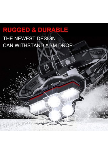 Geeroyoo Siyah Led Kafa Feneri - 3 T6 1500 Lumen 200m Uzaklıkta, Isı Dağıtımı, Usb Şarj, Yaşam Su Geçirmez, Beyaz Ve Kırmızı Işık Modları Siyah