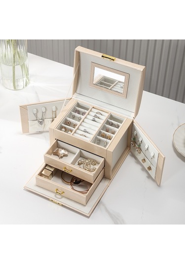 Şık Tasarımlı Çok Gözlü Deri Kilitli Takı Ve Mücevher Kutusu