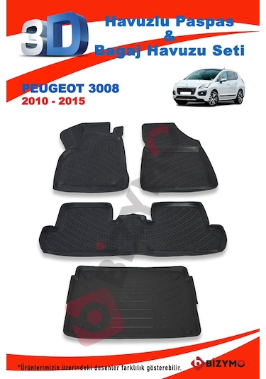 Peugeot 3008 2010-2016 Paspas ve Bagaj Havuzu Seti Siyah