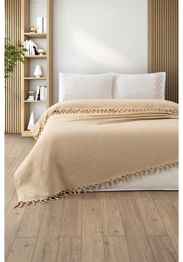 Bağlama Saçaklı Çift Kişilik Waffle Pike Takımı-delfina-kspuçino Cappuccıno Cappuccino