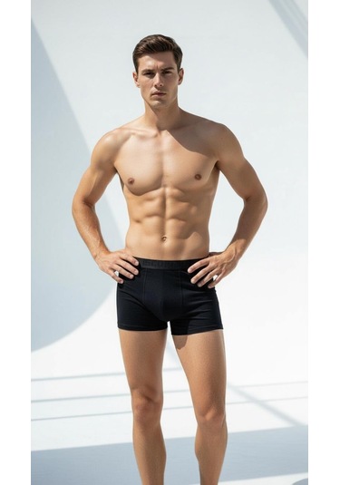 Erkek 6 Lı Boxer Seti Siyah Renk Esnek Bel Lastikli Modal Siyah