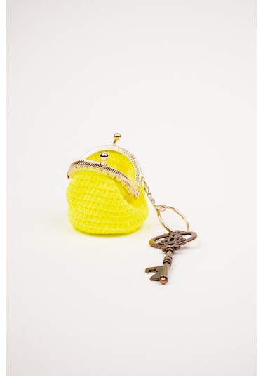 Fabric Craft Bag Mini Bozuk Para Cüzdanı Anahtarlık Klipsli Limon Sarısı