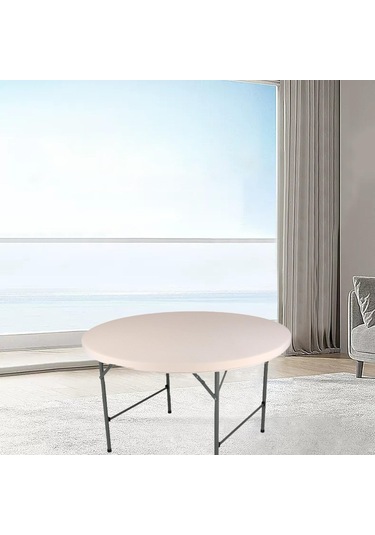 Suntek Fitted Yuvarlak Masa Örtüsü Elastik Kenar Şampanya