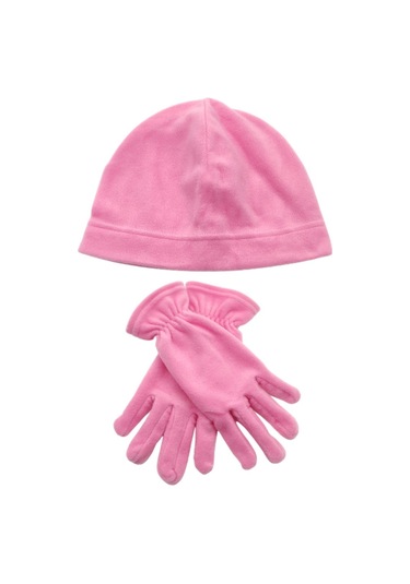 Kadın Kışlık Pembe Termal Polar Eldiven - Polar Bere 2'li Set Pembe