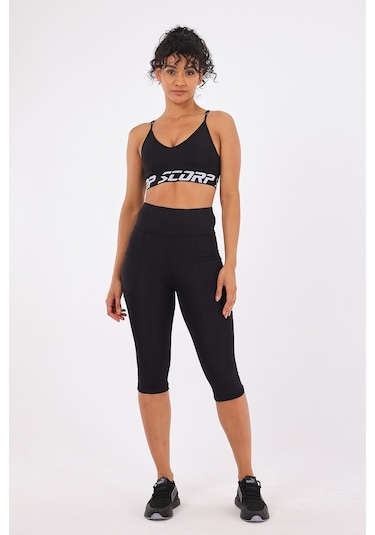 Scorp Joy Yüksek Bel Cepli Spor Tayt 3/4 Siyah STANDART